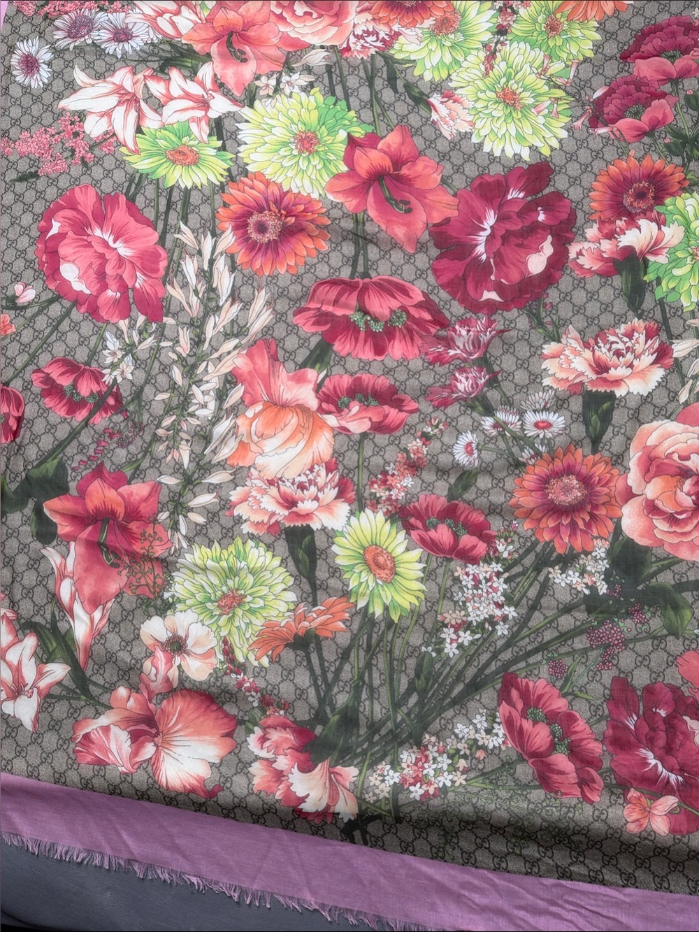 Authentic Gucci Blooms Pink Floral GG Canvas Silk-Blend large Wrap - Picture 4 of 8